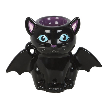 Bat Cat Oil Burner & Wax Warmer – Mystical Black Cat with Wings for Gothic Magic & Enchanting Aromatherapy