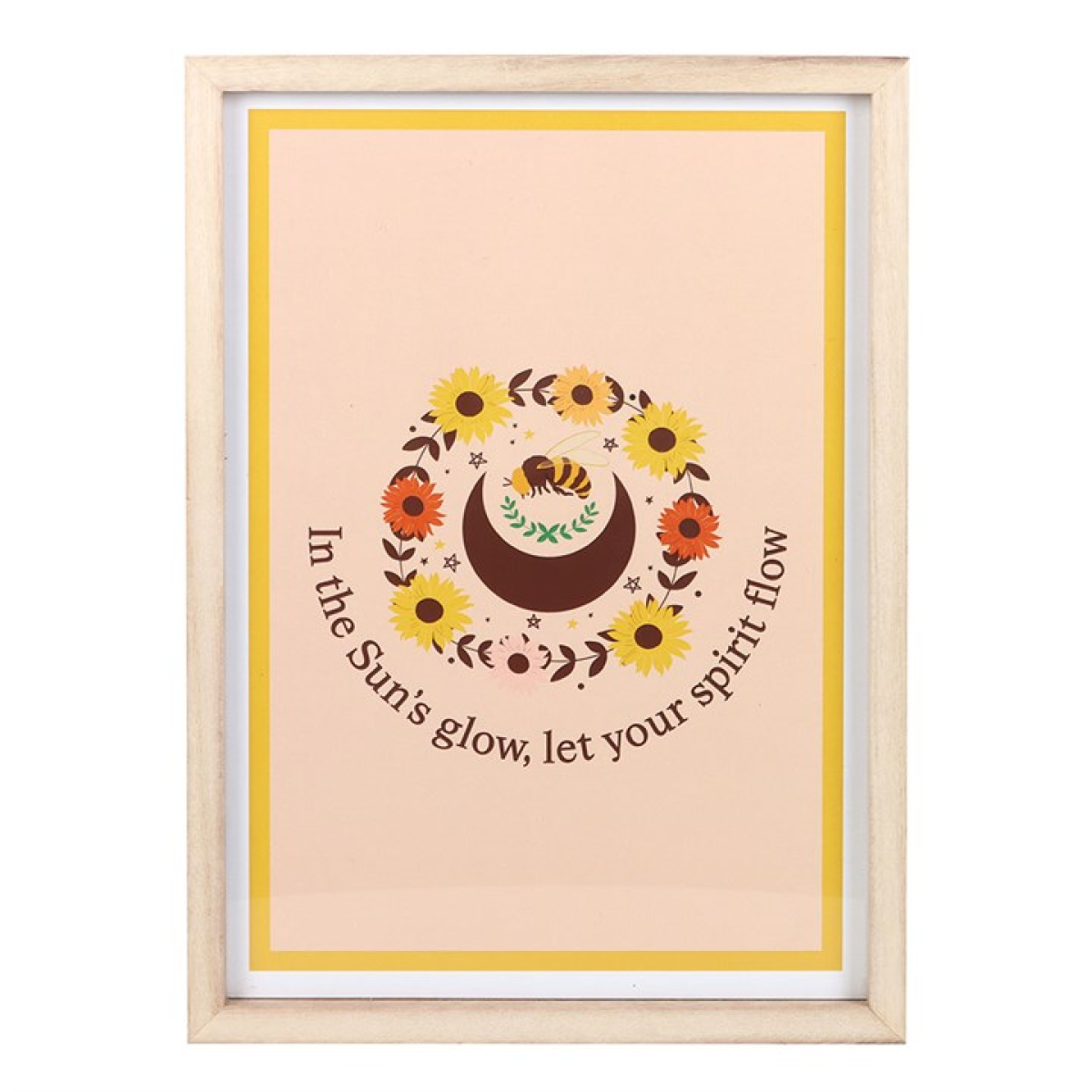 Summer Solstice Framed Print – Bee, Sunflowers & Moon Rustic Wall Art