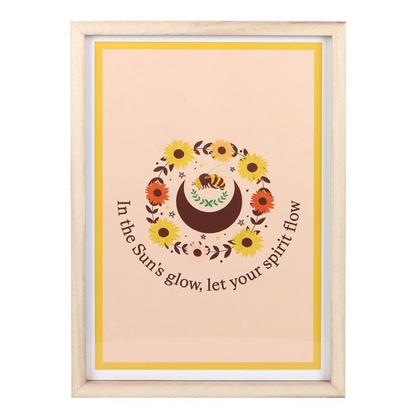 Summer Solstice Framed Print – Bee, Sunflowers & Moon Rustic Wall Art