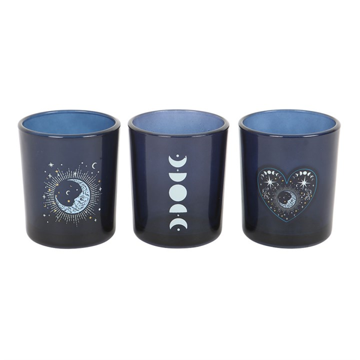 Moon-Themed Glass Votive Candle Holder Set (3 Pack) – For Celestial Rituals & Décor