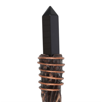 Black Obsidian Protection Magic Wand – Energy Shielding & Grounding Ritual Tool