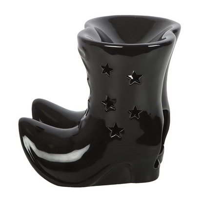Witch Boots Oil Burner – Black Ceramic Aroma Burner with Star Cut-outs