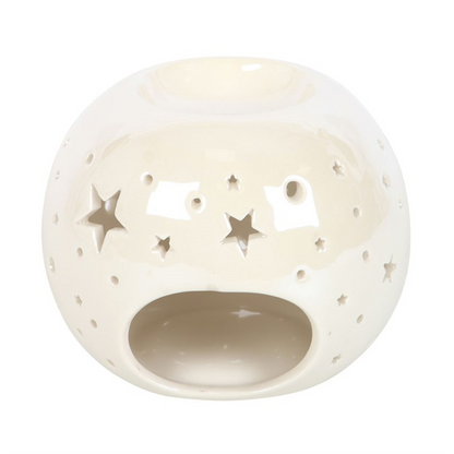 White Iridescent Oil Burner – Star Cut-Out Wax & Fragrance Diffuser for Tranquil Ambience