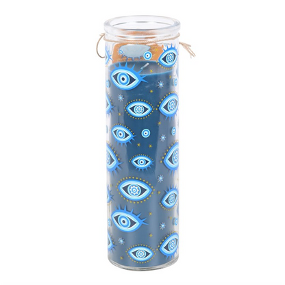 All Seeing Eye Glass Tube Candle – Dark Blue, White Rose Scent, 55hr Burn Time