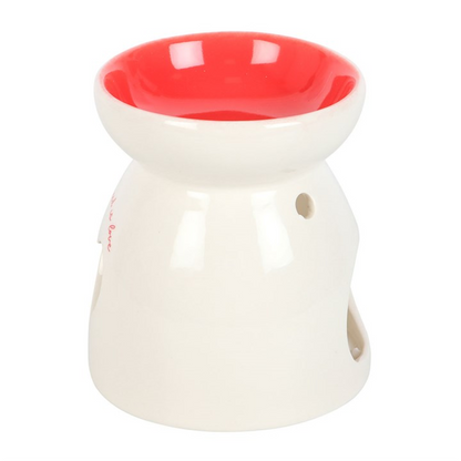 White Ceramic Heart Oil Burner – “All You Need is Love” Wax & Fragrance Diffuser for Romance & Harmony