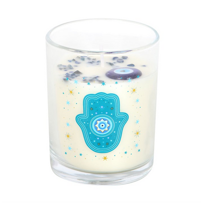 Hand of Hamsa Crystal Candle – White Rose Scent, 48hr Burn