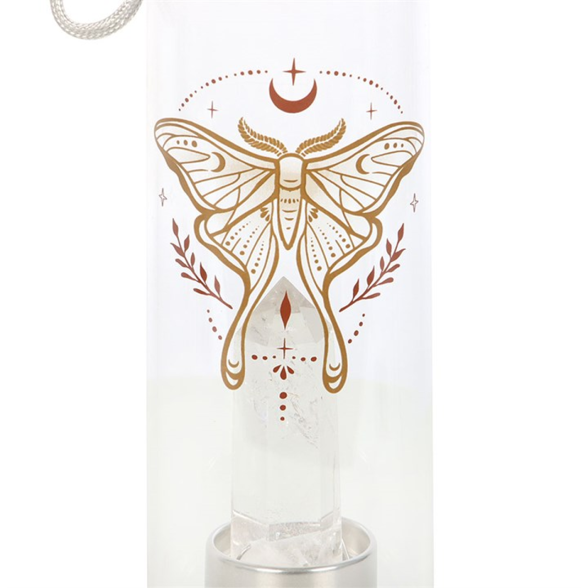 Clear Quartz Crystal Glass Water Bottle – Luna Moth Design 500ml Mindful Hydration Bottle