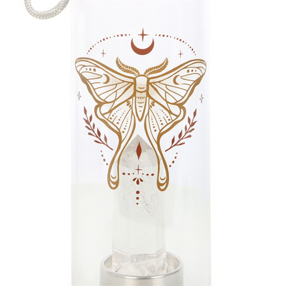 Clear Quartz Crystal Glass Water Bottle – Luna Moth Design 500ml Mindful Hydration Bottle