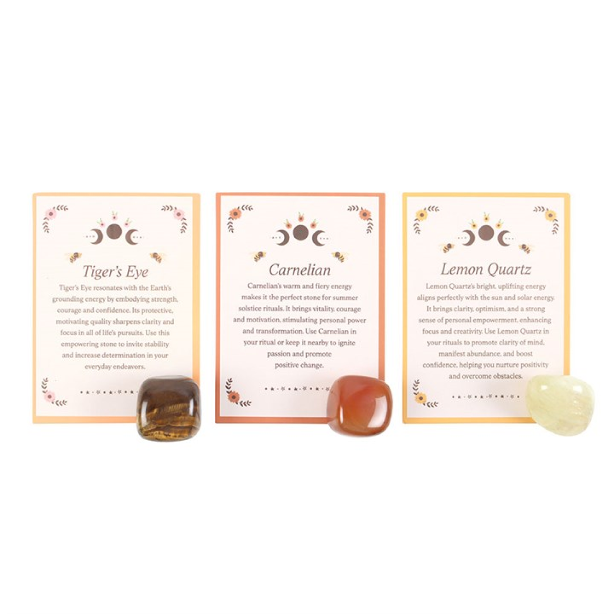 Summer Solstice Crystal Set – Tiger’s Eye, Carnelian & Lemon Quartz for Energy, Joy & Rituals