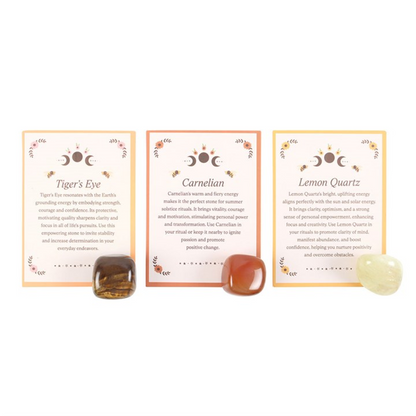 Summer Solstice Crystal Set – Tiger’s Eye, Carnelian & Lemon Quartz for Energy, Joy & Rituals