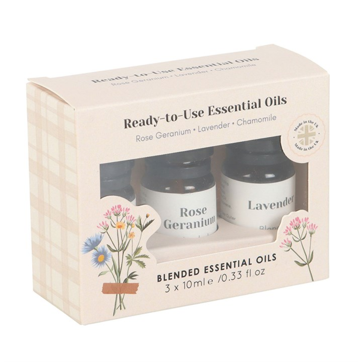Set of 3 Floral Essential Oils – Rose Geranium, Lavender & Chamomile | Relaxation, Rituals & Aromatherapy