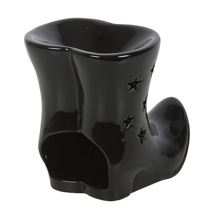 Witch Boots Oil Burner – Black Ceramic Aroma Burner with Star Cut-outs