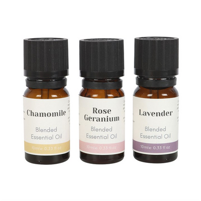 Set of 3 Floral Essential Oils – Rose Geranium, Lavender & Chamomile | Relaxation, Rituals & Aromatherapy