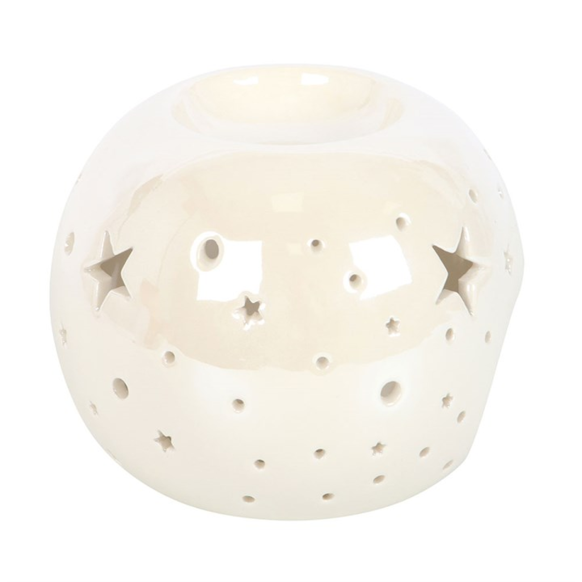 White Iridescent Oil Burner – Star Cut-Out Wax & Fragrance Diffuser for Tranquil Ambience