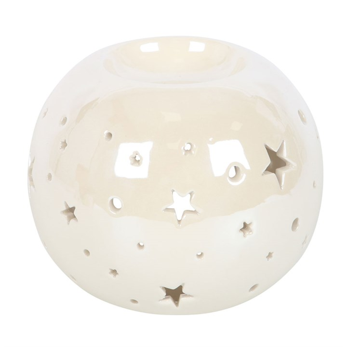 White Iridescent Oil Burner – Star Cut-Out Wax & Fragrance Diffuser for Tranquil Ambience