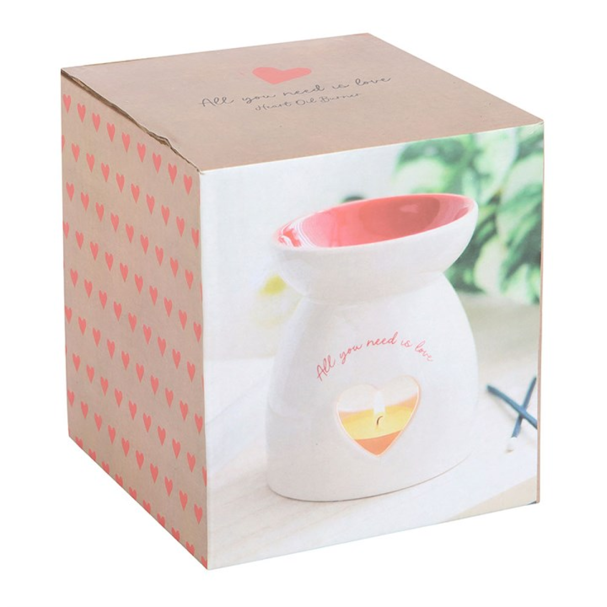 White Ceramic Heart Oil Burner – “All You Need is Love” Wax & Fragrance Diffuser for Romance & Harmony