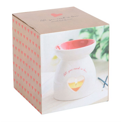 White Ceramic Heart Oil Burner – “All You Need is Love” Wax & Fragrance Diffuser for Romance & Harmony