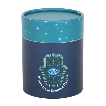 Hand of Hamsa Crystal Candle – White Rose Scent, 48hr Burn