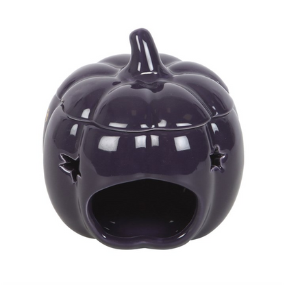 Midnight Blue Pumpkin Oil Burner – Autumn Ceramic Wax & Fragrance Diffuser with Golden Moon & Stars