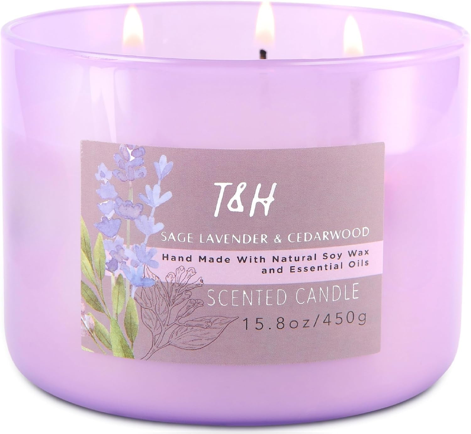 Sage Lavender Cedar Candle 3 Wick | Large Scented Candle for Home 15.8 Oz | Energy Cleansing Candle, Sage Candle | Natural Soy Candle Clean Burn | Lavender Candle Aromatherapy, Gift for Women & Men