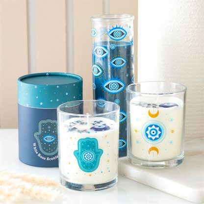 Hand of Hamsa Crystal Candle – White Rose Scent, 48hr Burn