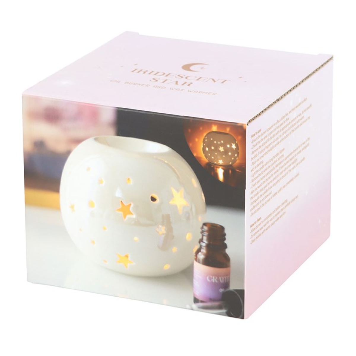 White Iridescent Oil Burner – Star Cut-Out Wax & Fragrance Diffuser for Tranquil Ambience