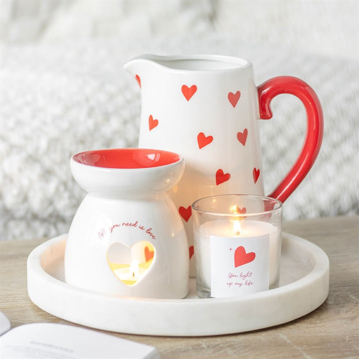 White Ceramic Heart Oil Burner – “All You Need is Love” Wax & Fragrance Diffuser for Romance & Harmony