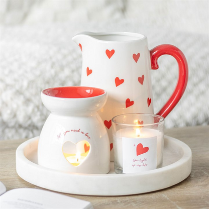 White Ceramic Heart Oil Burner – “All You Need is Love” Wax & Fragrance Diffuser for Romance & Harmony