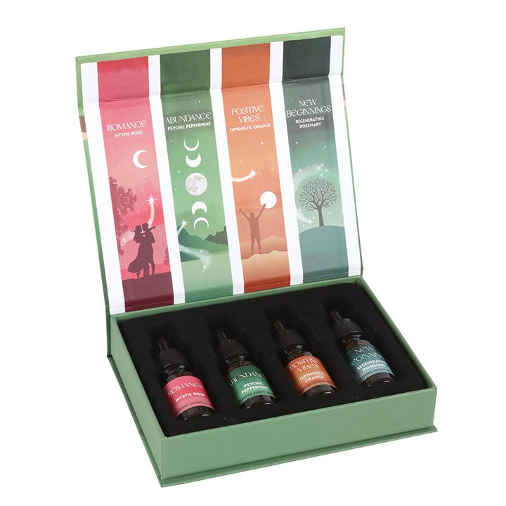 Manifestation Essential Oil Gift Set – Romance, Abundance, Positivity & New Beginnings (4 x 10ml Blends)