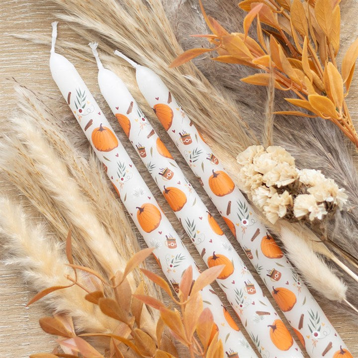 Set of 3 Pumpkin Taper Candles – Autumn Harvest Candlesticks for Seasonal Home Décor