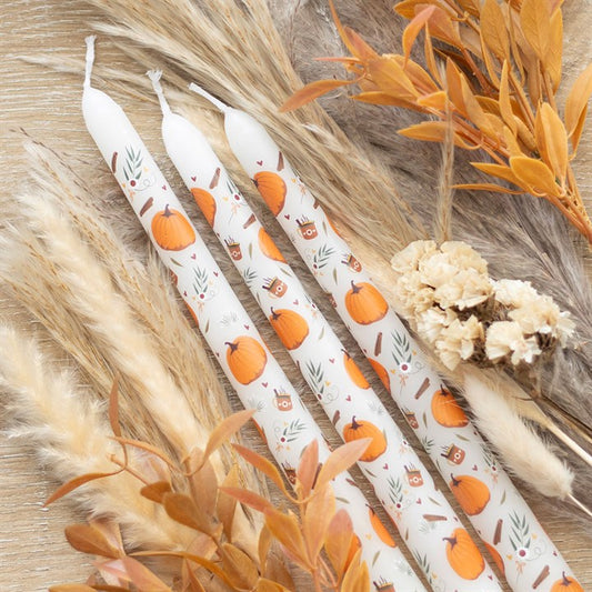 Set of 3 Pumpkin Taper Candles – Autumn Harvest Candlesticks for Seasonal Home Décor