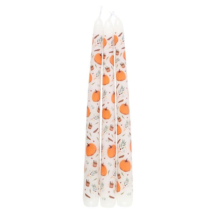Set of 3 Pumpkin Taper Candles – Autumn Harvest Candlesticks for Seasonal Home Décor