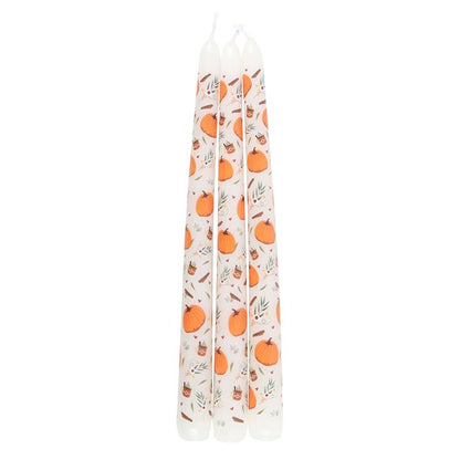 Set of 3 Pumpkin Taper Candles – Autumn Harvest Candlesticks for Seasonal Home Décor