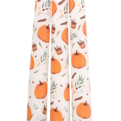 Set of 3 Pumpkin Taper Candles – Autumn Harvest Candlesticks for Seasonal Home Décor