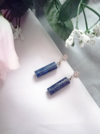 Lapis Lazuli & Sterling Silver Stud Earrings – Handmade Cylinder Gemstone Earrings with Sparkle Detail