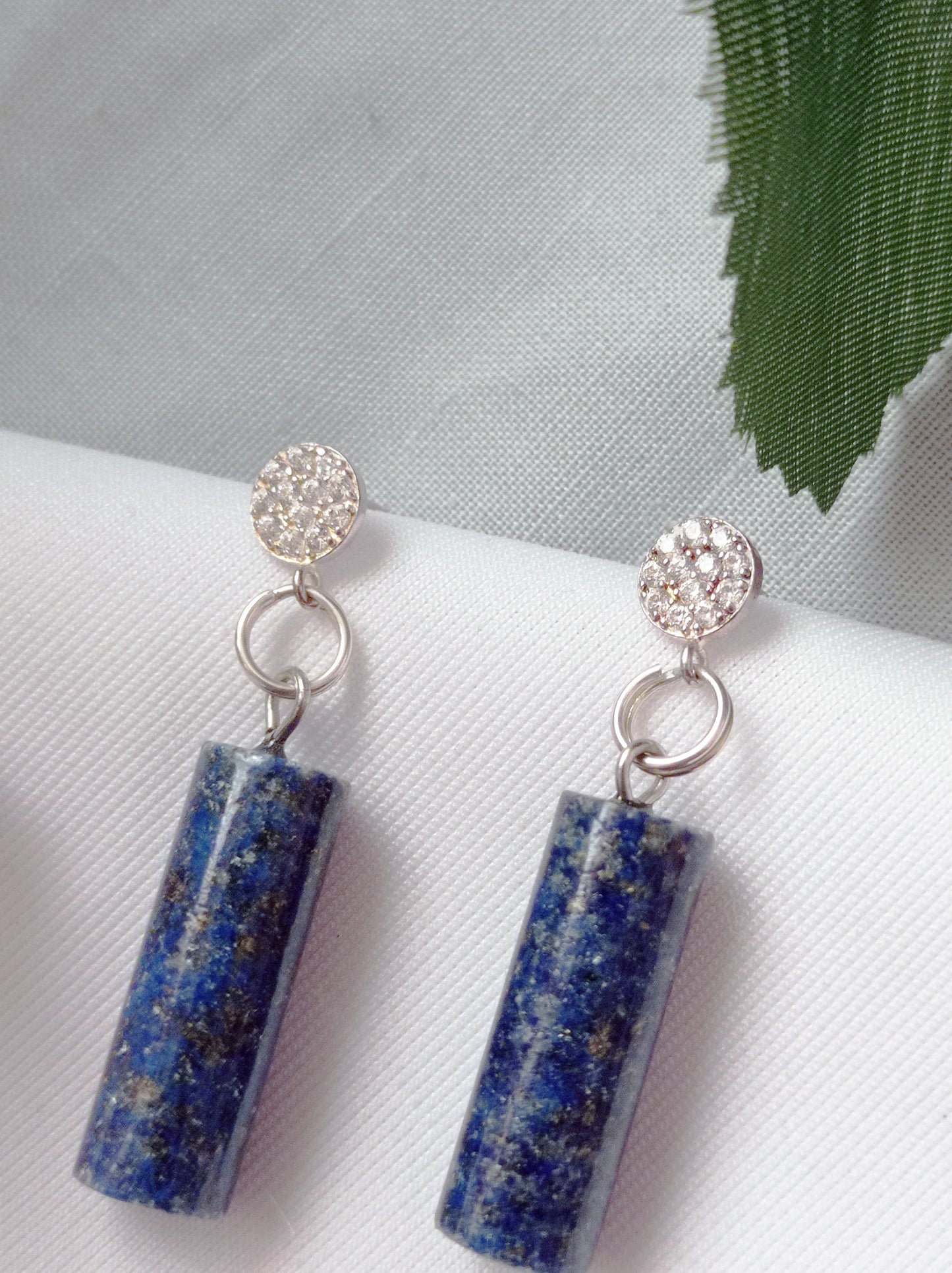 Lapis Lazuli & Sterling Silver Stud Earrings – Handmade Cylinder Gemstone Earrings with Sparkle Detail