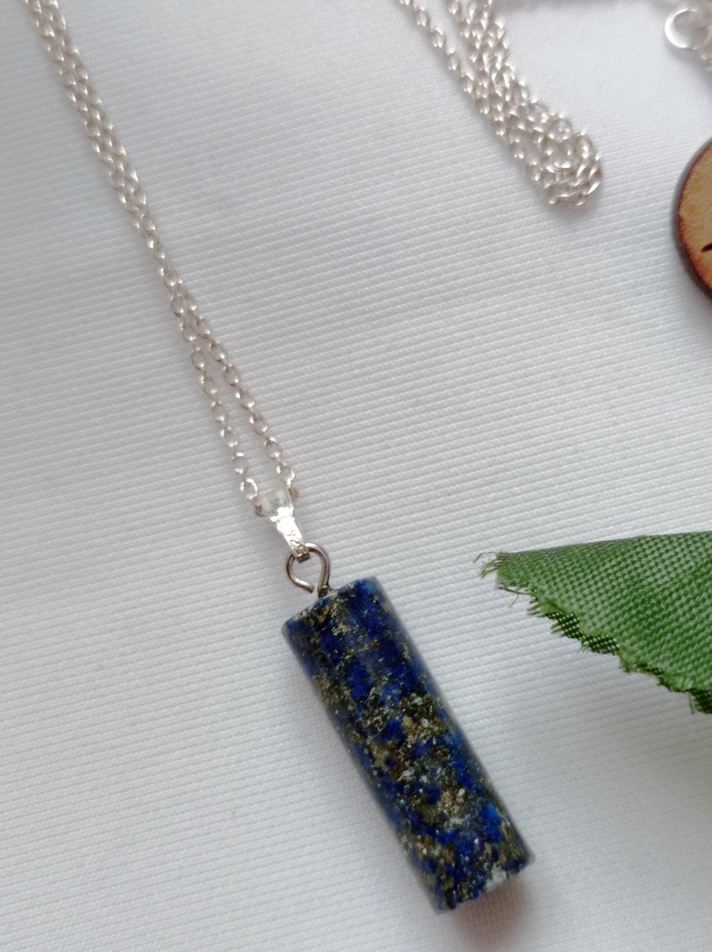 Lapis Lazuli & Sterling Silver Necklace – Handmade Cylinder Gemstone Pendant for Timeless Elegance
