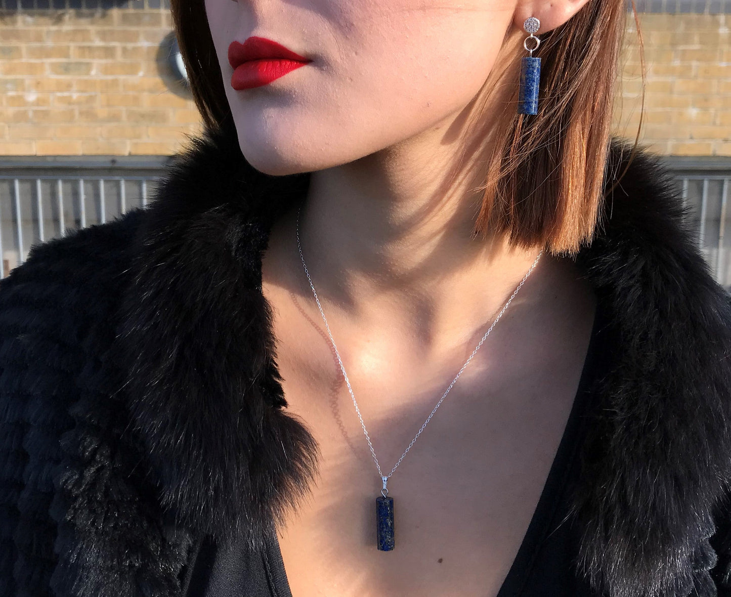 Lapis Lazuli & Sterling Silver Necklace – Handmade Cylinder Gemstone Pendant for Timeless Elegance
