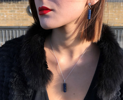 Lapis Lazuli & Sterling Silver Necklace – Handmade Cylinder Gemstone Pendant for Timeless Elegance