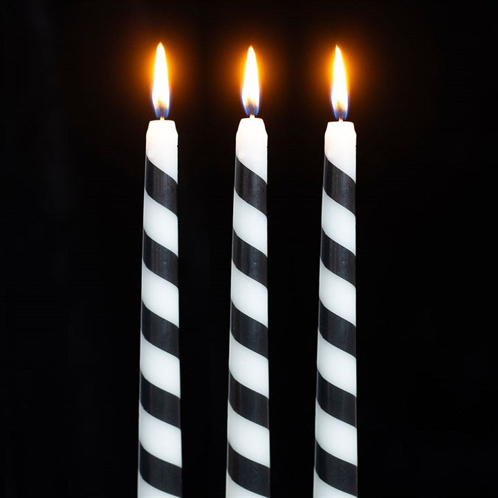 Gothic Yuletide Candle Trio – 3 Black Candy Cane Tapers