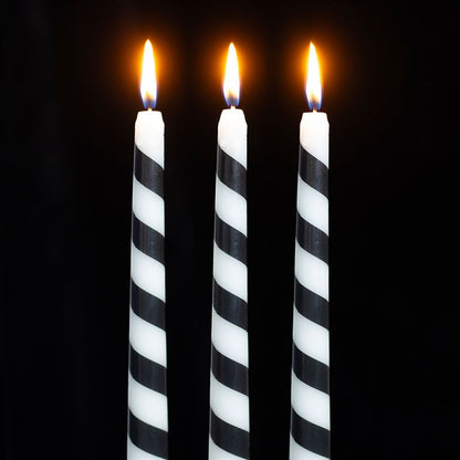 Gothic Yuletide Candle Trio – 3 Black Candy Cane Tapers