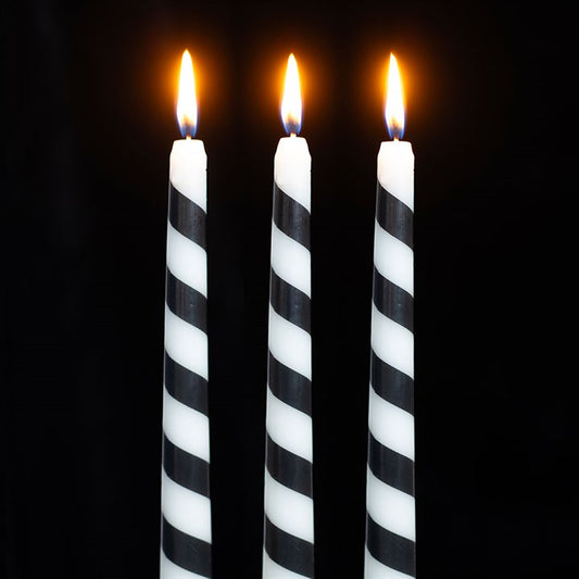 Gothic Yuletide Candle Trio – 3 Black Candy Cane Tapers