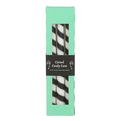 Gothic Yuletide Candle Trio – 3 Black Candy Cane Tapers