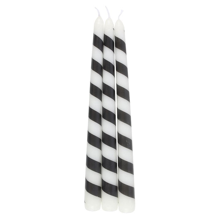 Gothic Yuletide Candle Trio – 3 Black Candy Cane Tapers