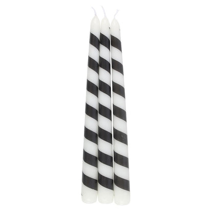 Gothic Yuletide Candle Trio – 3 Black Candy Cane Tapers