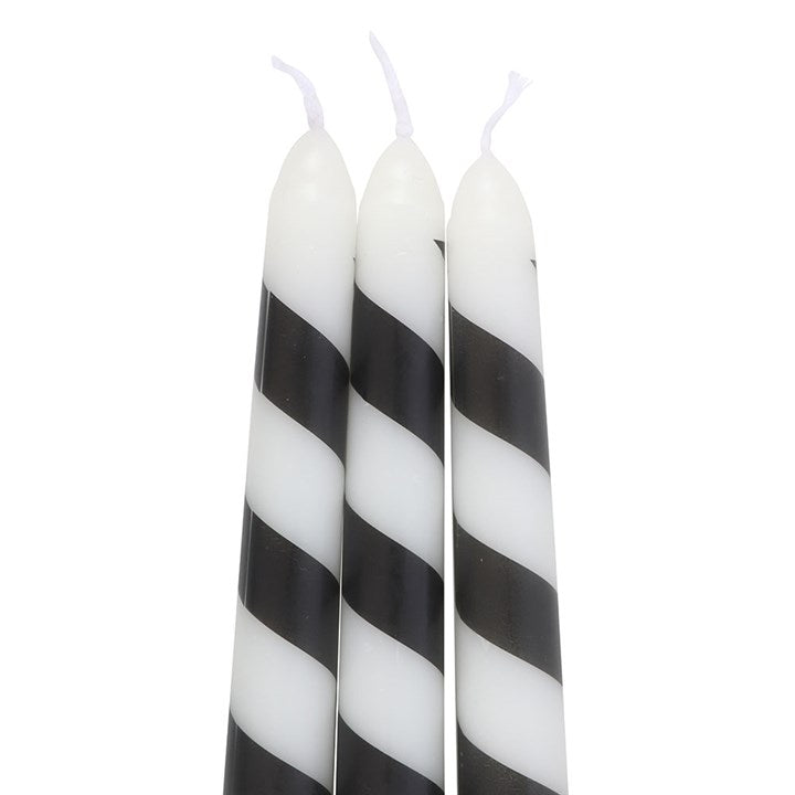 Gothic Yuletide Candle Trio – 3 Black Candy Cane Tapers