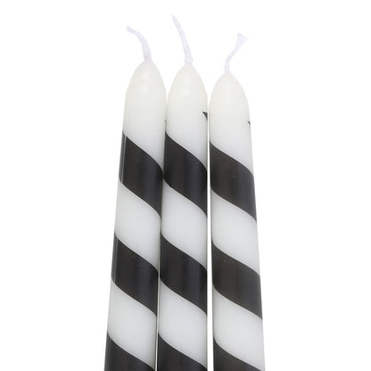 Gothic Yuletide Candle Trio – 3 Black Candy Cane Tapers