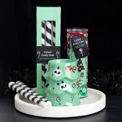Gothic Yuletide Candle Trio – 3 Black Candy Cane Tapers