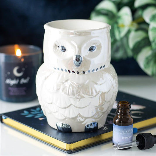 Iridescent Owl Oil Burner – Mystical Ceramic Wax & Fragrance Diffuser for Wisdom & Dream Work