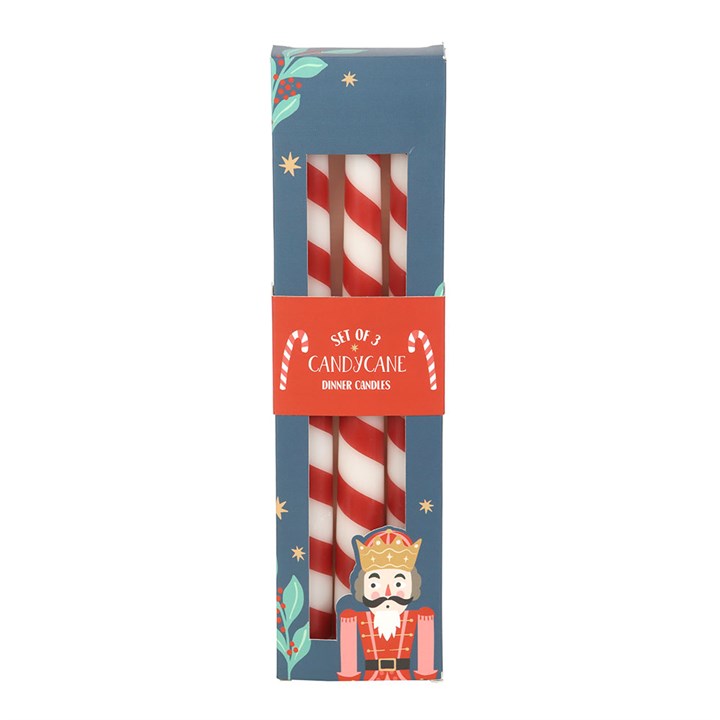 Yuletide Blessing Candle Trio – 3 Red & White Candy Cane Tapers